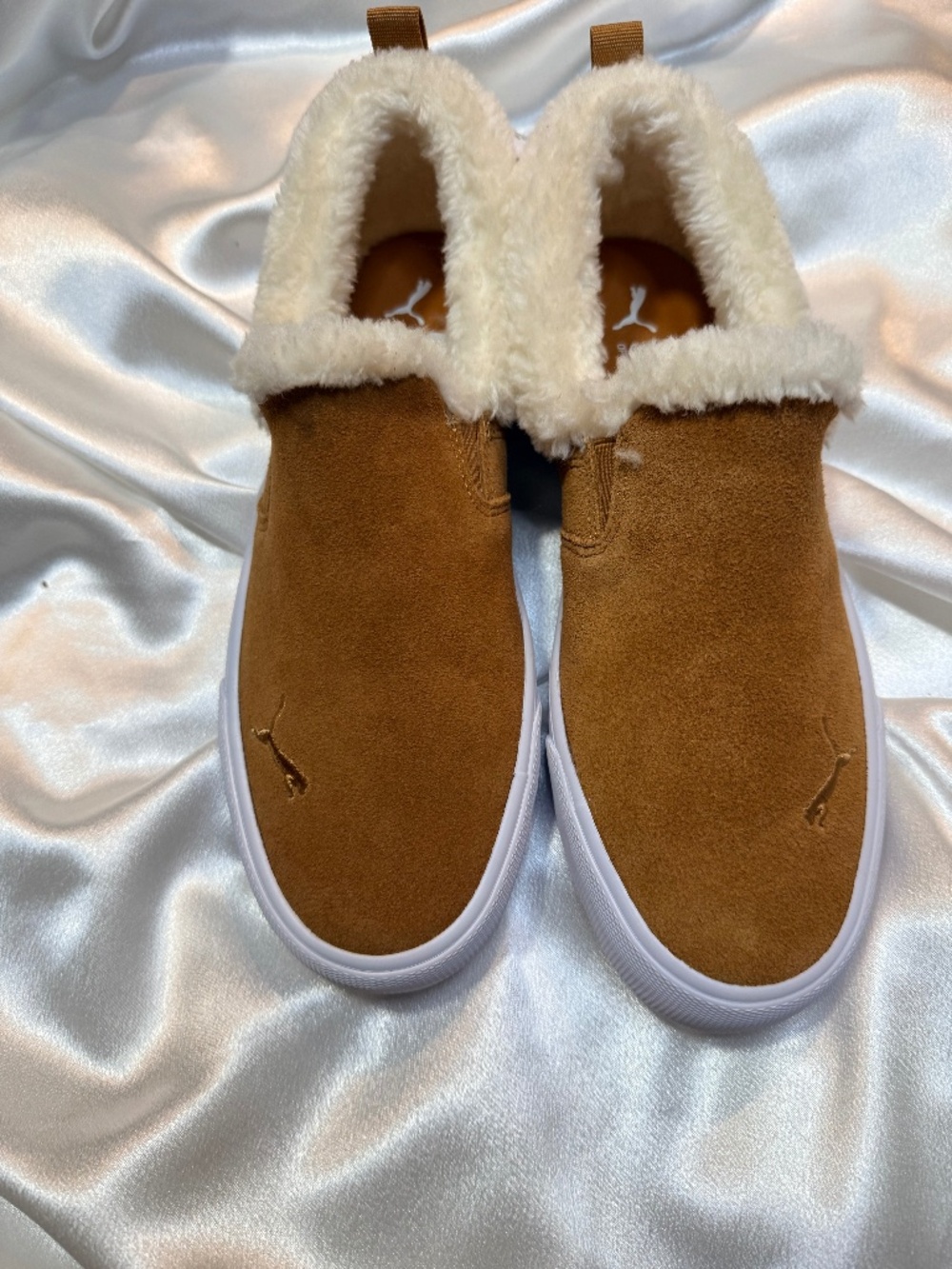 PUMA Women’s SoftFoam Sherpa Lined Slip-On Shoes Brown Size 7.5 New